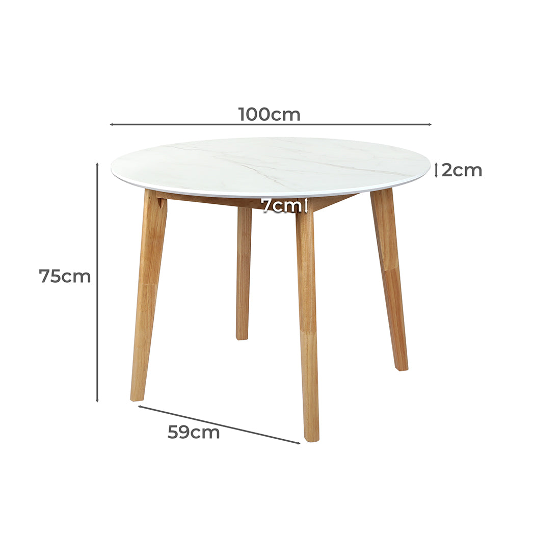 Levede Dining Table Round Rubberwood Base 100cm White 100 CM-1910113303720497154