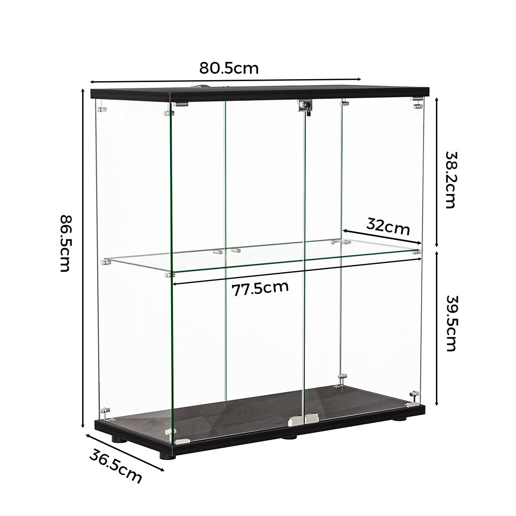 Stacked Glass Display Cabinet Lockable Collections Storage 2 Tier Shelf 2 Door-1937319791652114434