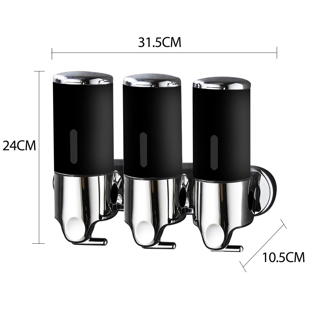3 Bottles Bathroom Shower Soap Dispenser Black-1942353193853915138