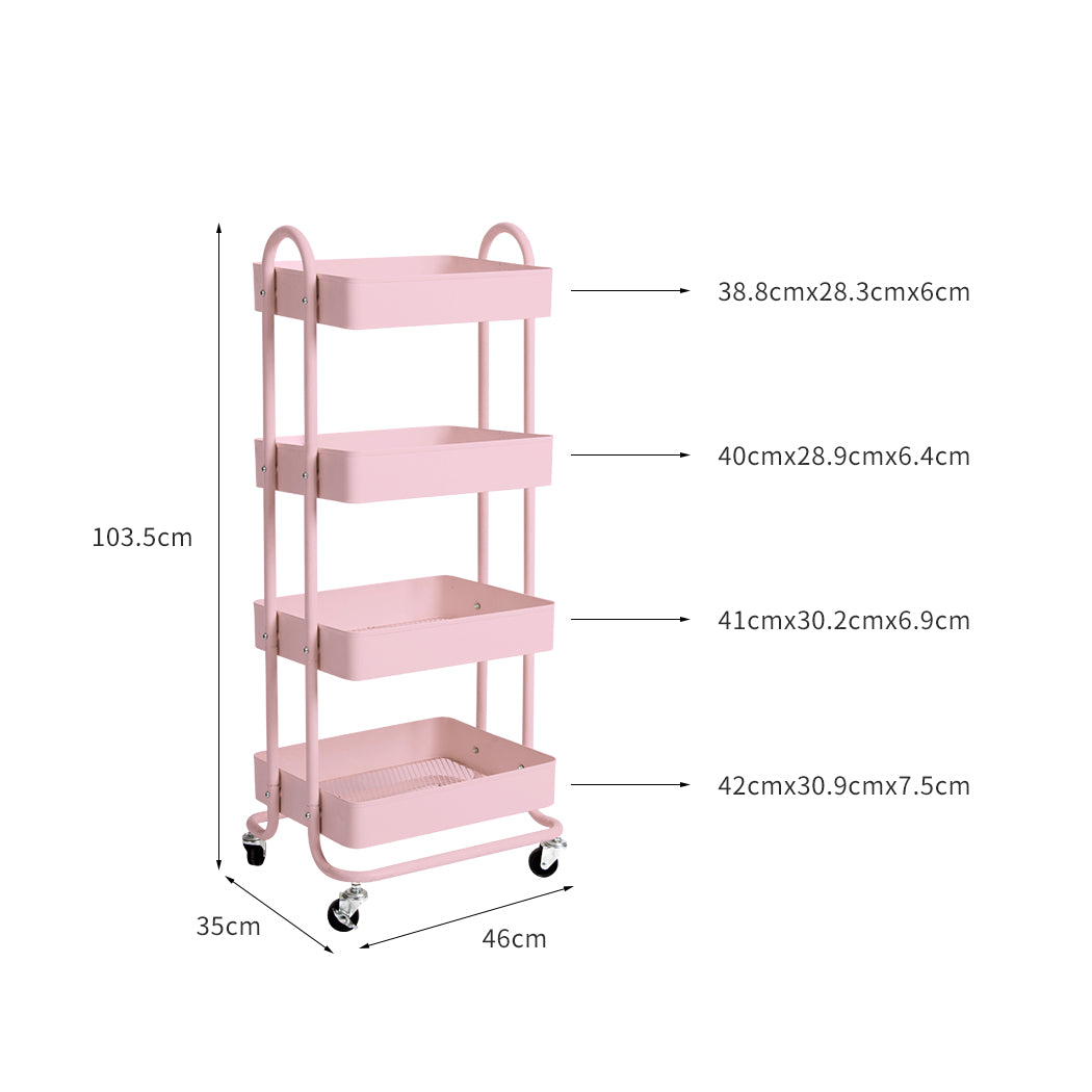 Levede 4 Tiers Kitchen Trolley Cart Pink-1942353198081773570