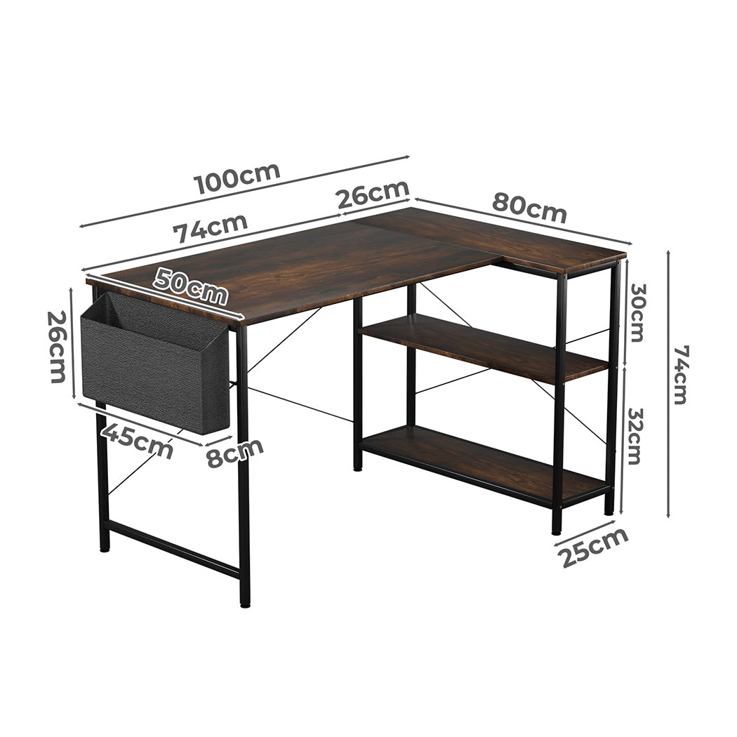 Levede L Shaped Computer Desk Corner Desk Brown-1937319785532624898