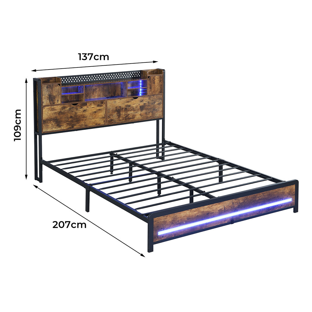 Levede Double Bed Frame Storage Headboard Industrial-1910112272865431554