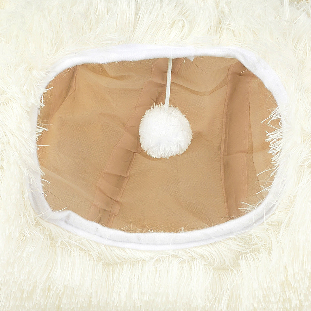 Pawz Cat Tunnel Foldable Fluffy Plush Play Tube Beige-1942353692070121475