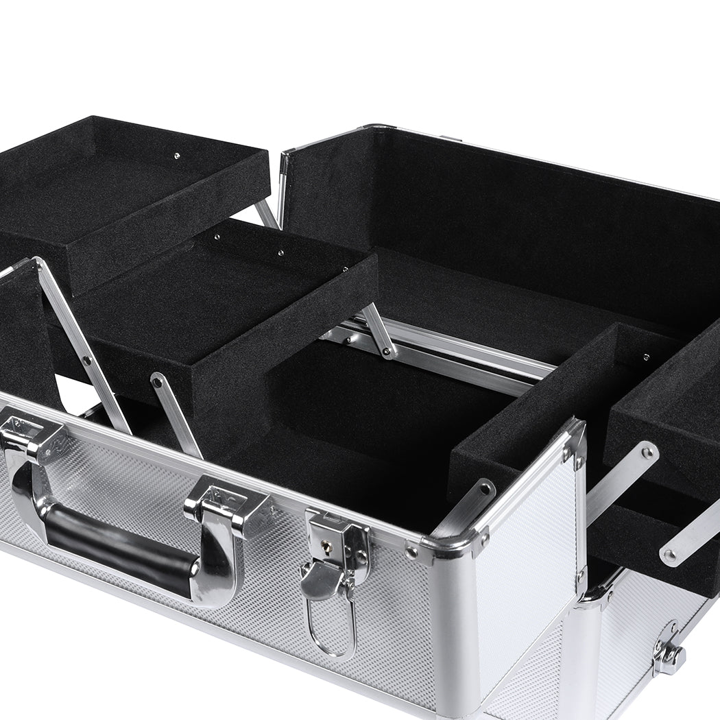 7 in 1 Rolling Makeup Case Professional Silver-1942353091009581059