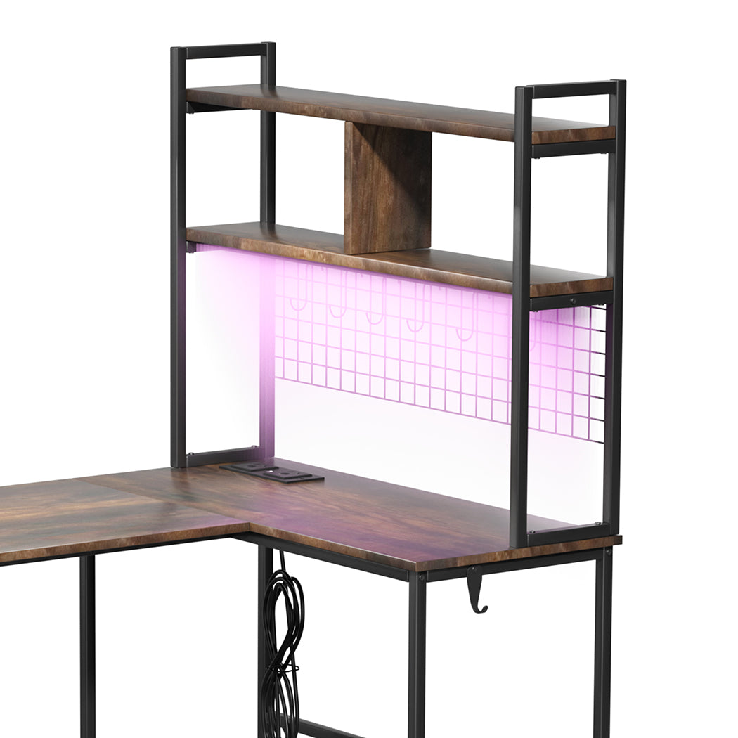 Levede L Shaped Gaming Desk with LED Lights Brown-1937319785700397059