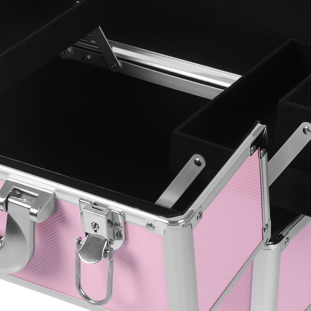 Professional Makeup Trolley Rolling Pink and Silver-1942353090837614595