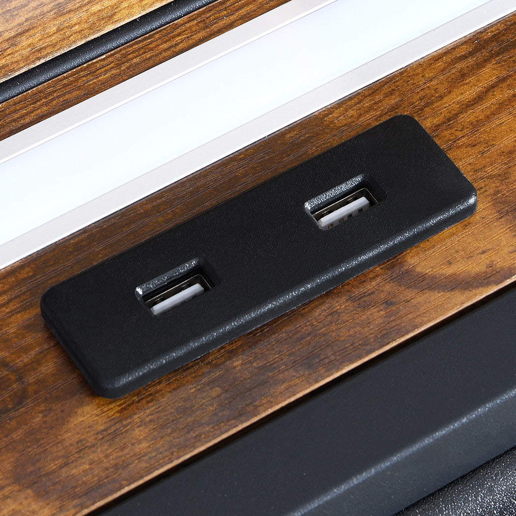 Levede Queen Metal Bed Frame LED Lights 2 Drawers-1910112269061197827