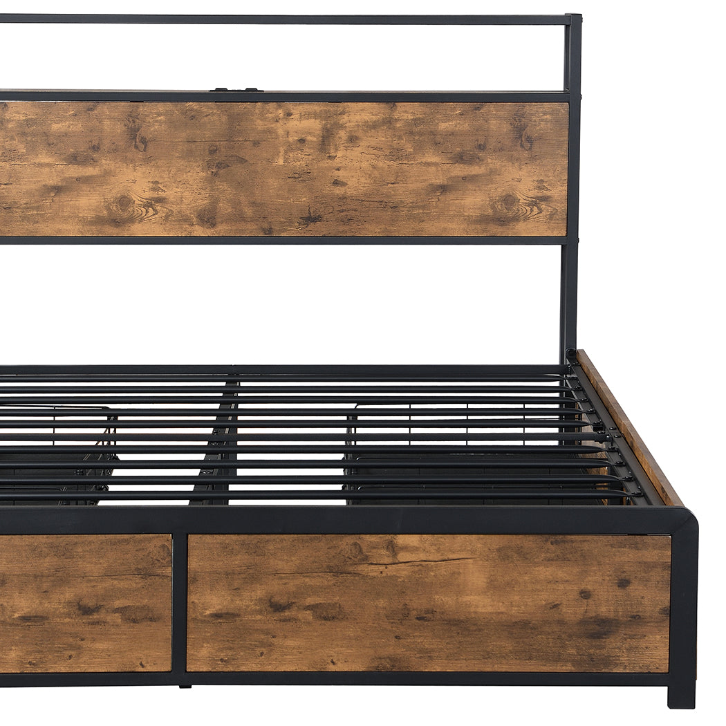 Levede Double Bed Frame RGB LED 4 Drawers USB-1942353613665996804