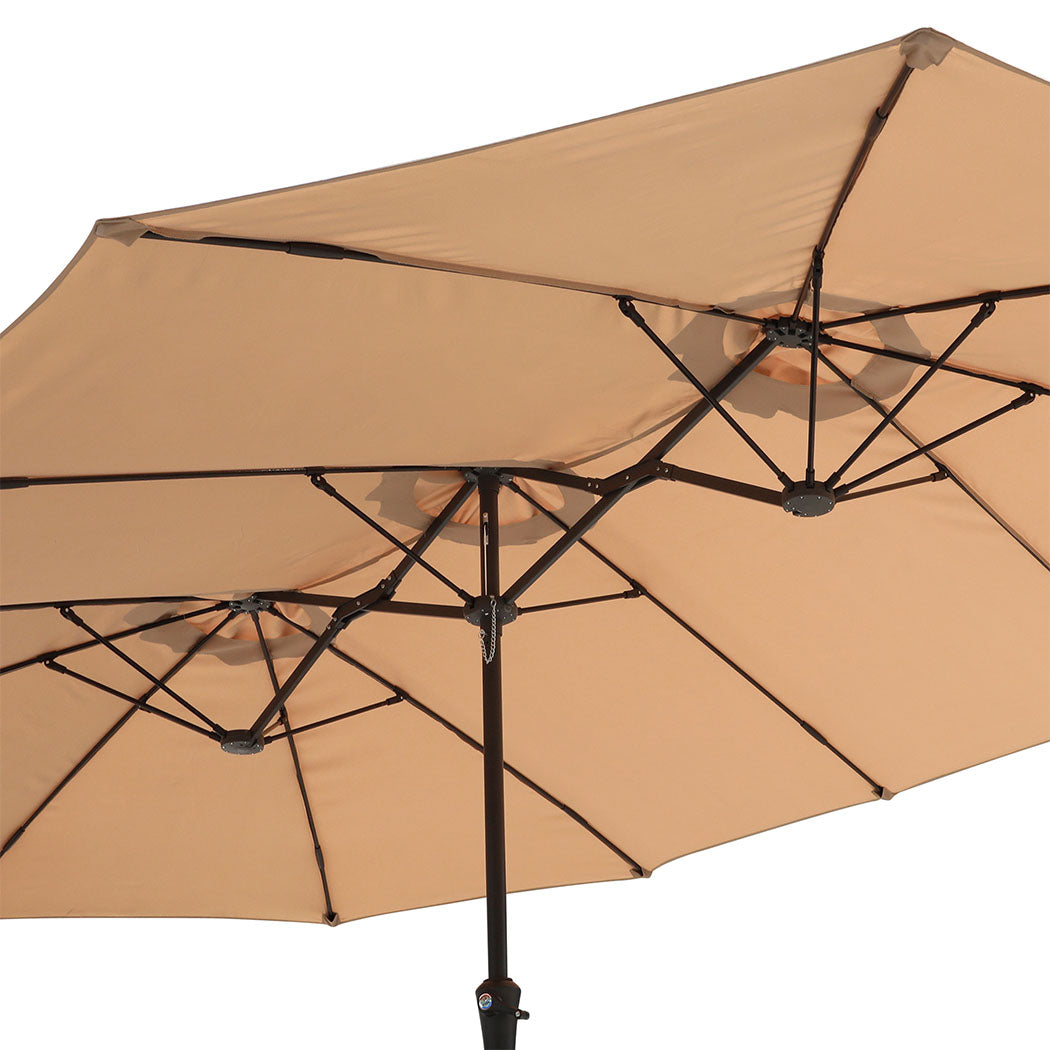 Centra 4.5M Double-sided Patio Umbrella Outdoor Umbrella Base Stand Khaki-1942353664446435332