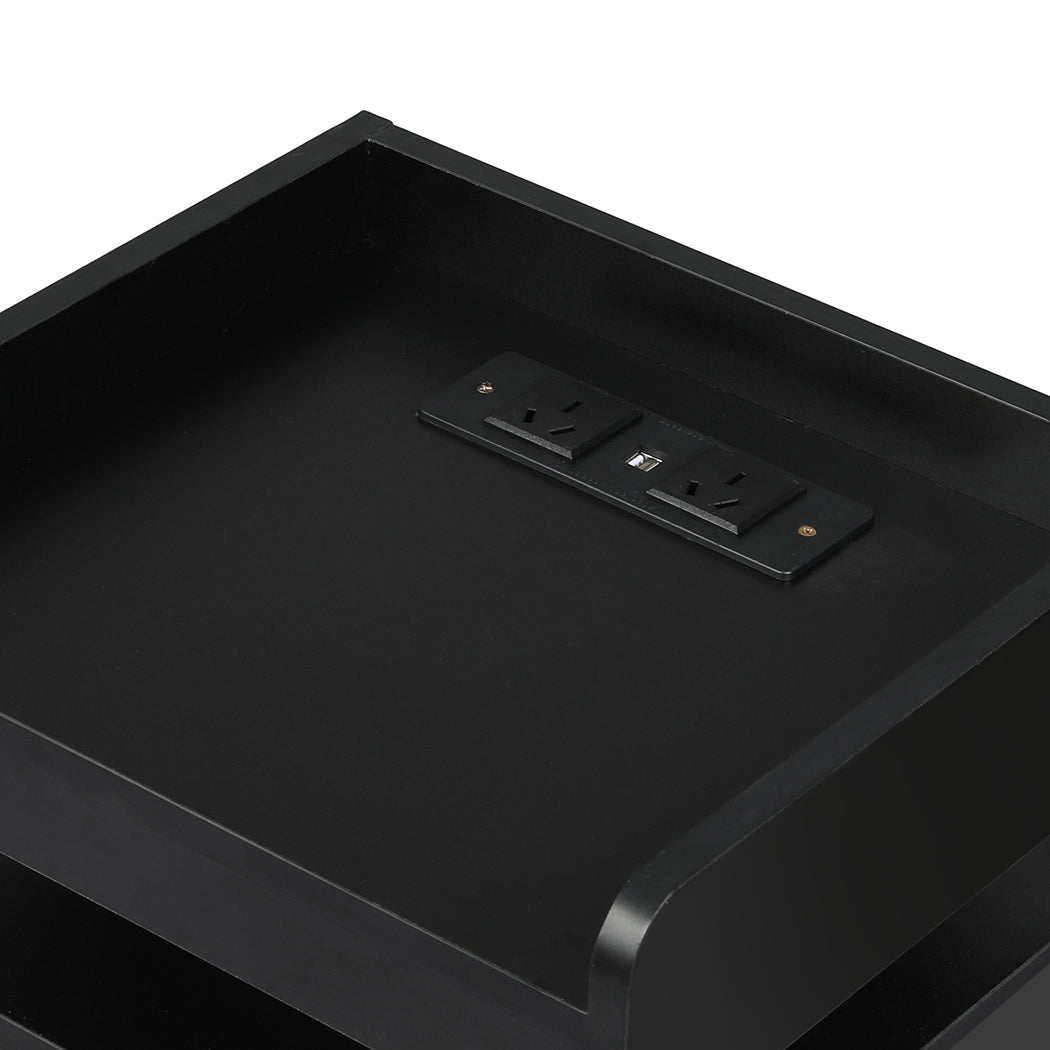 Levede Bedside Table USB Charger Outlet RGB Black-1910112205286805508