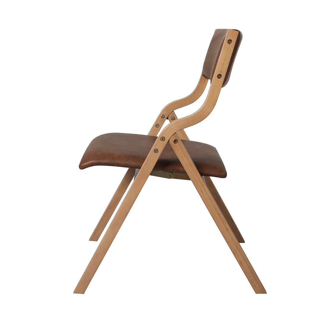 Levede 2x Dining Chairs Foldable PU Brown-1910113297194160132