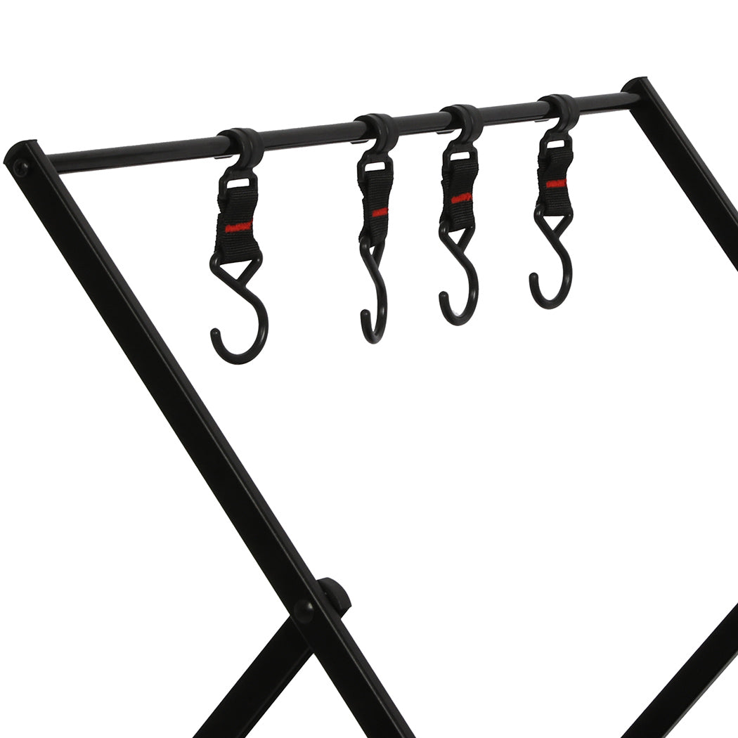 Levede Foldable Camping Storage Shelves 2 Layer with Hooks Black-1942352898784628740