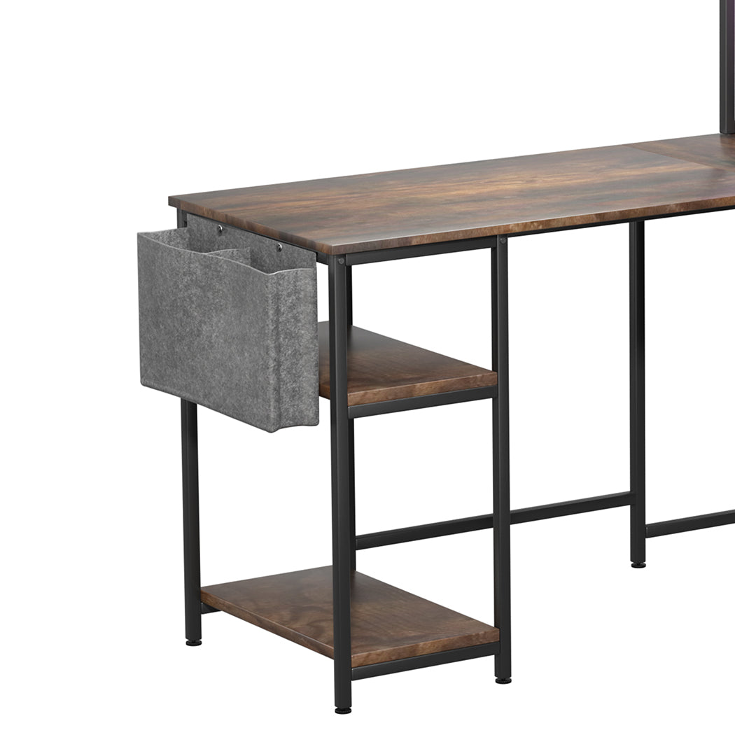 Levede L Shaped Gaming Desk with LED Lights Brown-1937319785700397061