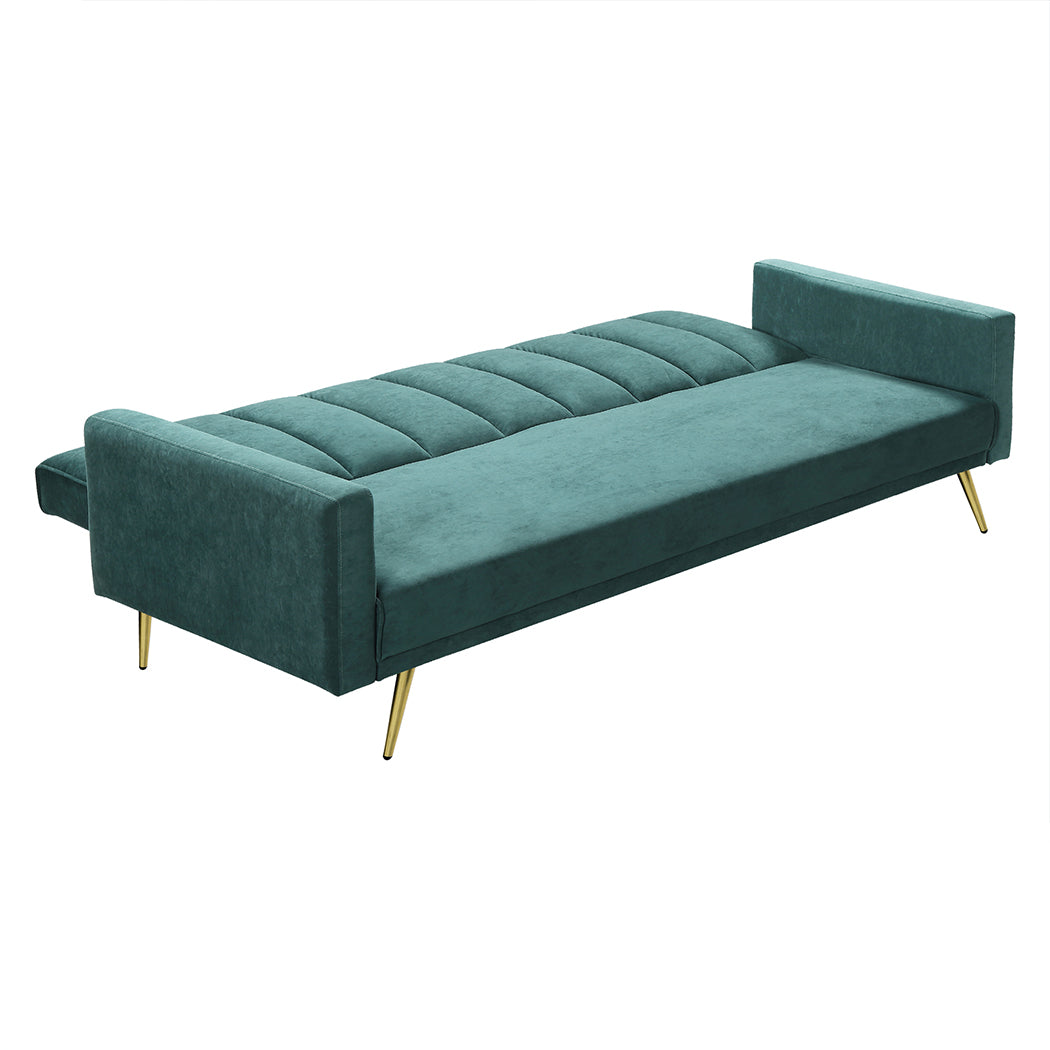 Levede Sofa Bed Convertible Velvet Lounge Recliner Couch Sleeper 3 Seater Green-1910112341077397507