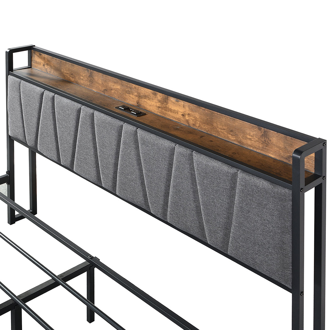 Levede Double Bed Frame Tufted Headboard USB Charge-1919892812007084037