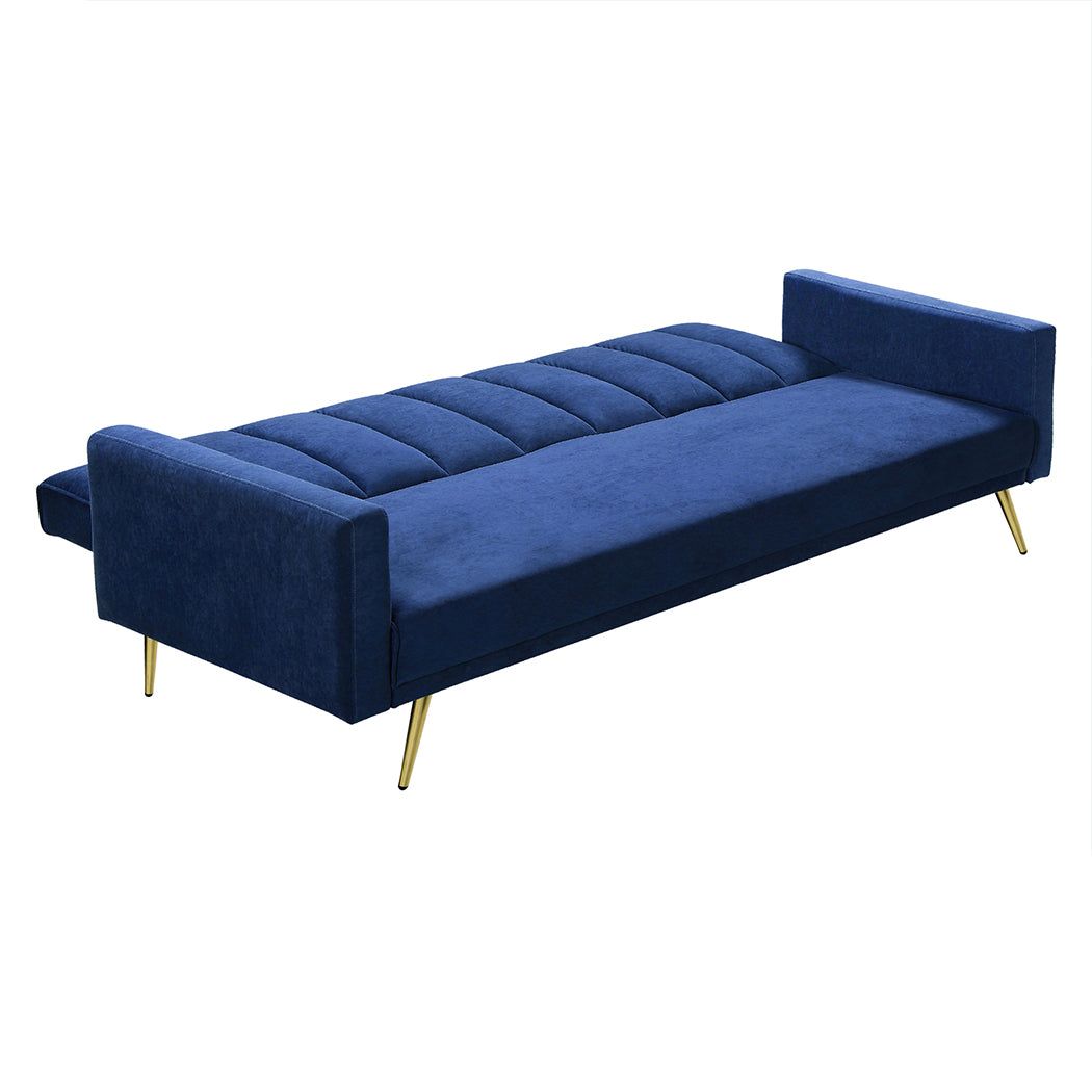 Levede Sofa Bed Convertible Velvet Lounge Recliner Couch Sleeper 3 Seater Blue-1937319827807014917