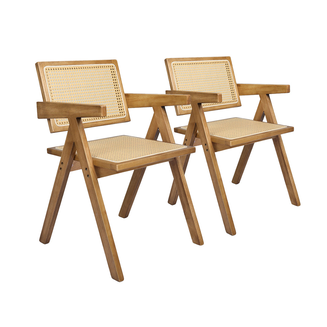 Levede 2x Dining Chair Solid Wood Rattan Natural-1910113297655533568